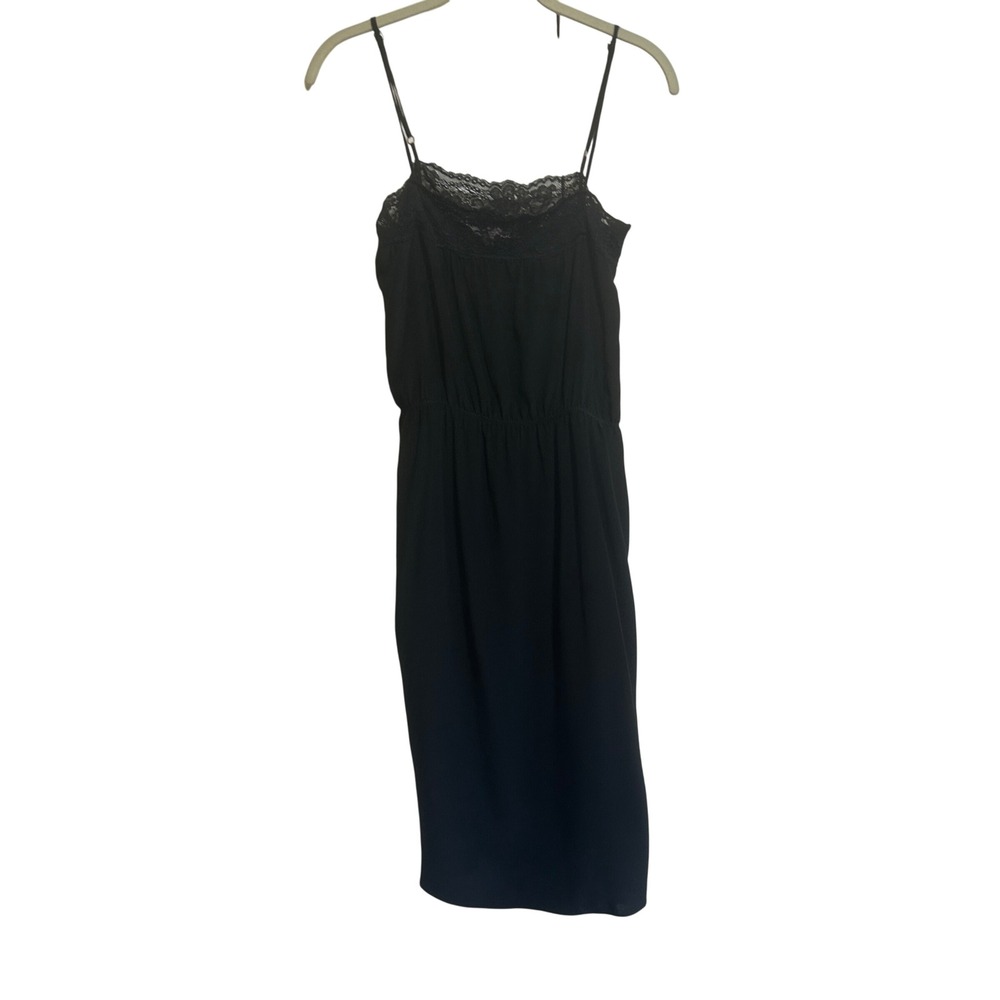Vintage Cameo Silk Slip Dress M Black‎ Lace Trim Adjustable Straps Made in USA